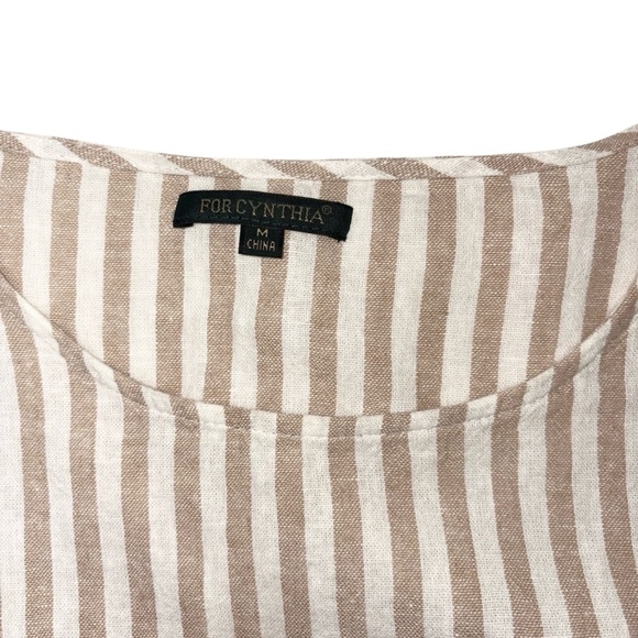 For Cynthia Beige Striped linen Blouse top size Medium - Picture 3 of 5